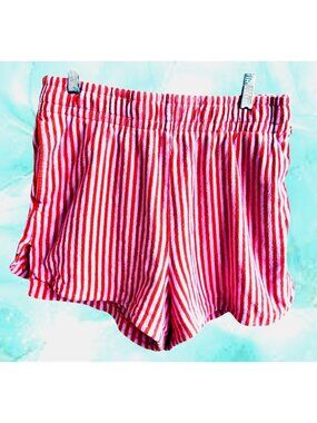 Free Assembly Womens Side Slit Shorts Medium Orange Striped Stretch Waist Pocket